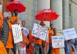 Activists from SWEAT gathered outside the courthouse in Cape Town in early September to support a constitutional challenge to the criminalization of sex work in South Africa.